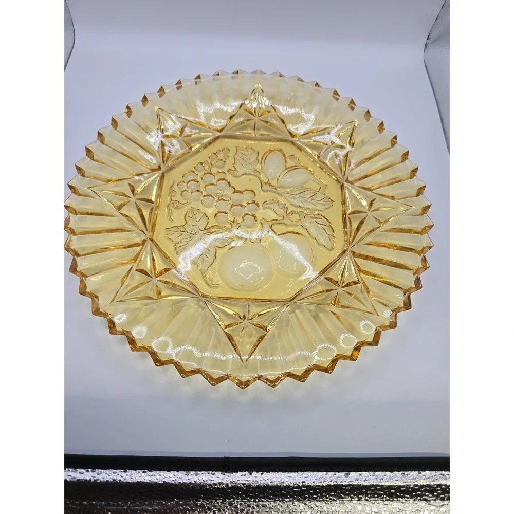 Vintage Amber Federal Fruit Glass Serving Plate 1940's Pioneer Fruit Pattern